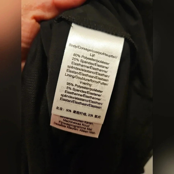 DKNY Mesh Sheer Top Gathered  Long Sleeve Lined Ruched Black size L - Picture 9 of 9